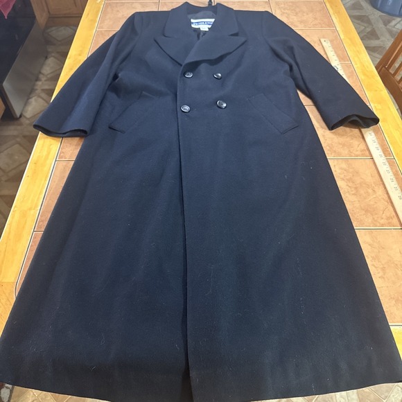 Vintage Pendleton Black 100% Virgin Wool Double Breasted Long Trench Coat Size 8